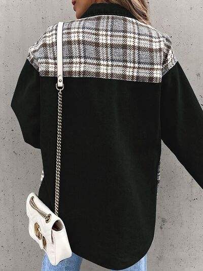 Plaid Button Up Dropped Shoulder Jacket - Trendsi - Flyclothing LLC