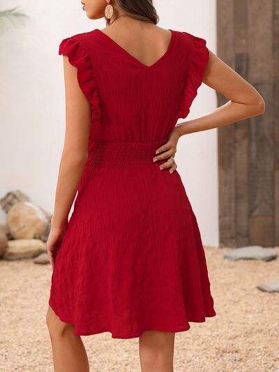 Smocked Ruffled Surplice Mini Dress - Trendsi - Flyclothing LLC