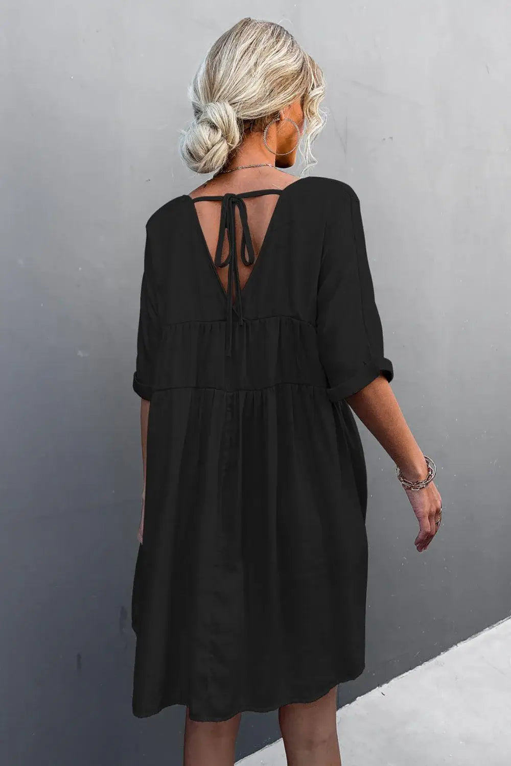 Tie Back Pocket Mini Dress - Trendsi - Flyclothing LLC