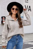 Half Zip Mixed Knit Collared Sweater - Trendsi