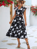 Floral Frill Trim V-Neck Tiered Midi Dress - Trendsi