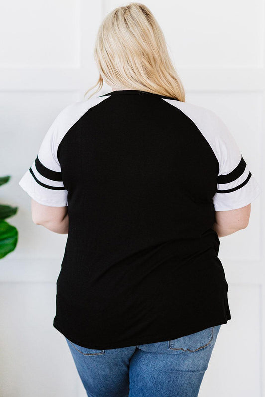 Plus Size Contrast Crisscross Tee Shirt - Trendsi