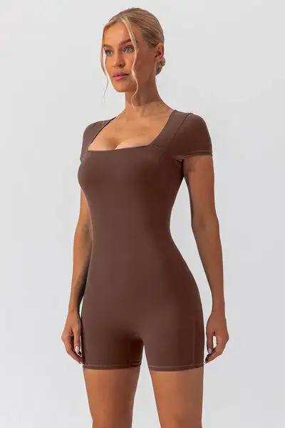 Square Neck Cap Sleeve Active Romper - Trendsi - Flyclothing LLC