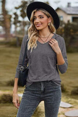 Drawstring Dropped Shoulder Hooded T-Shirt - Trendsi - Flyclothing LLC