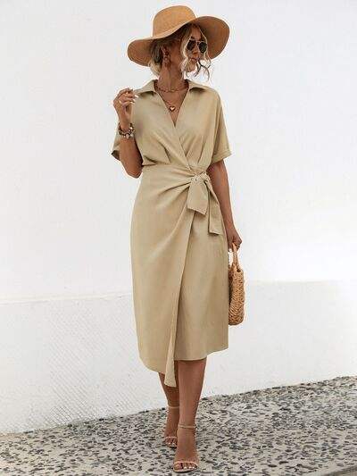 Tied Slit Short Sleeve Dress - Trendsi - Flyclothing LLC