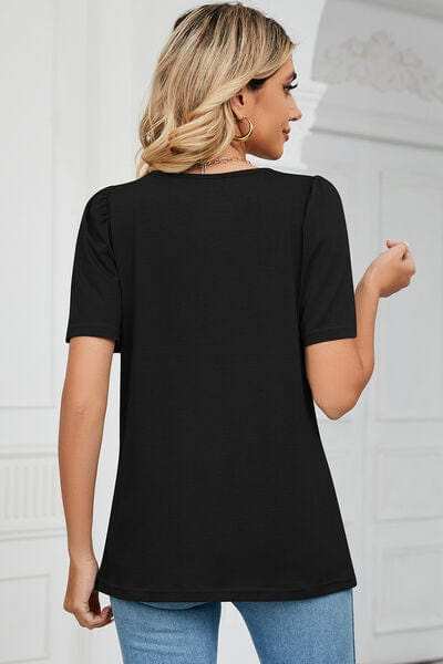Square Neck Short Sleeve T-Shirt - Trendsi - Flyclothing LLC