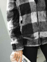 Plaid Zip-Up Collared Jacket - Trendsi