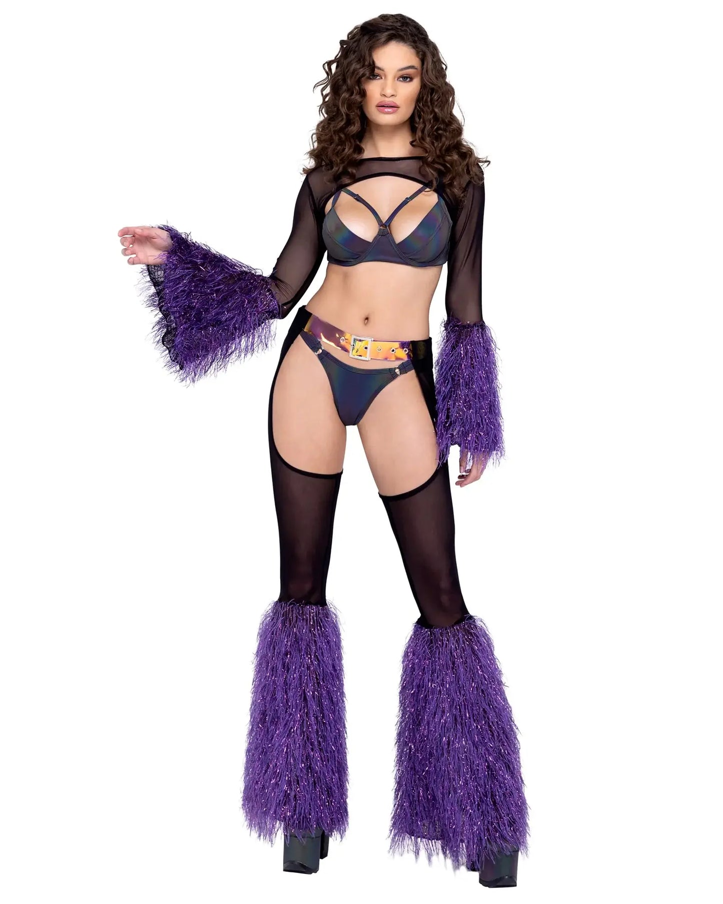 Roma Costume Sheer Chaps with Faux Fur Bell & Belt - Roma Costume - Flyclothing LLC