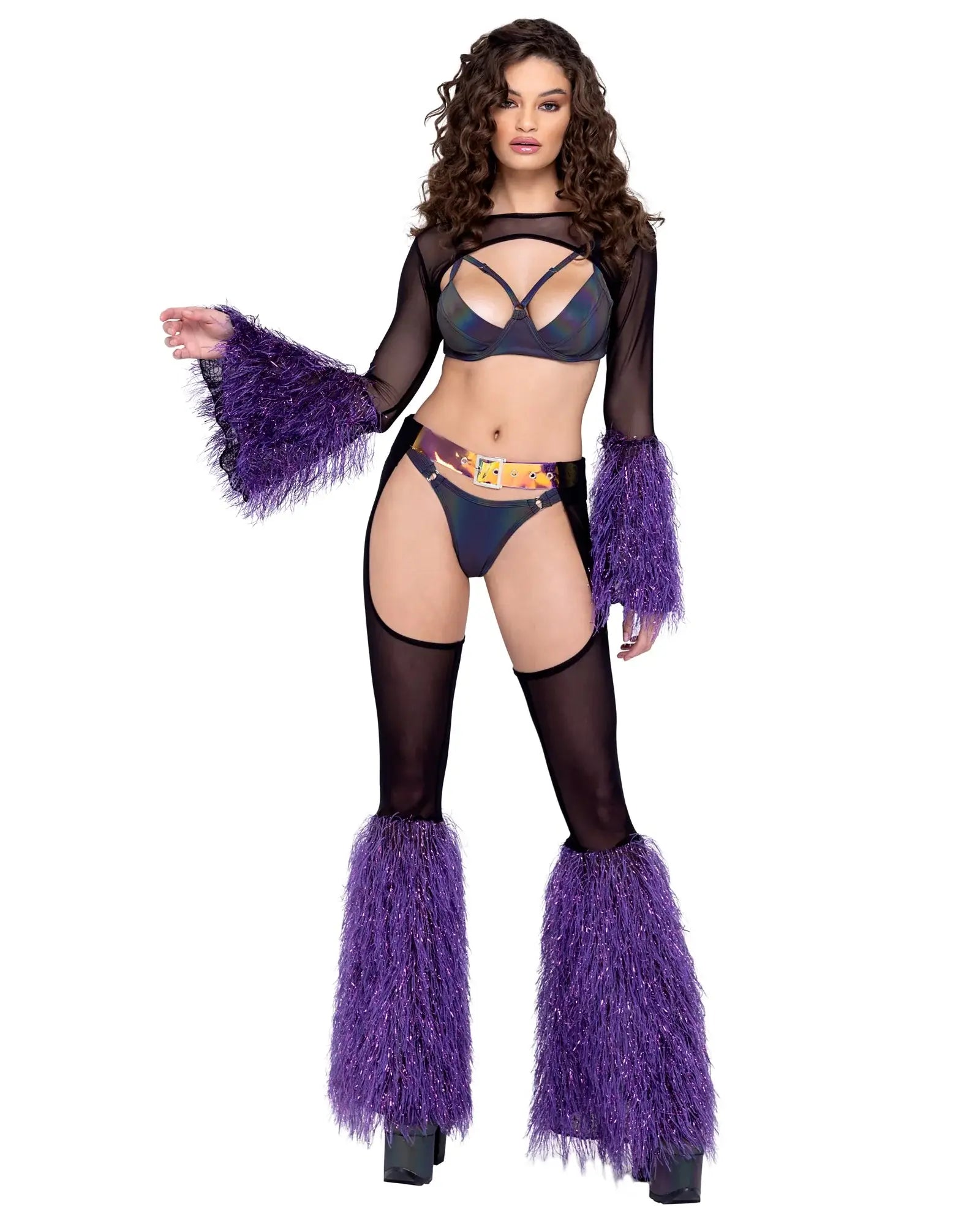 Roma Costume Sheer Chaps with Faux Fur Bell & Belt - Roma Costume - Flyclothing LLC