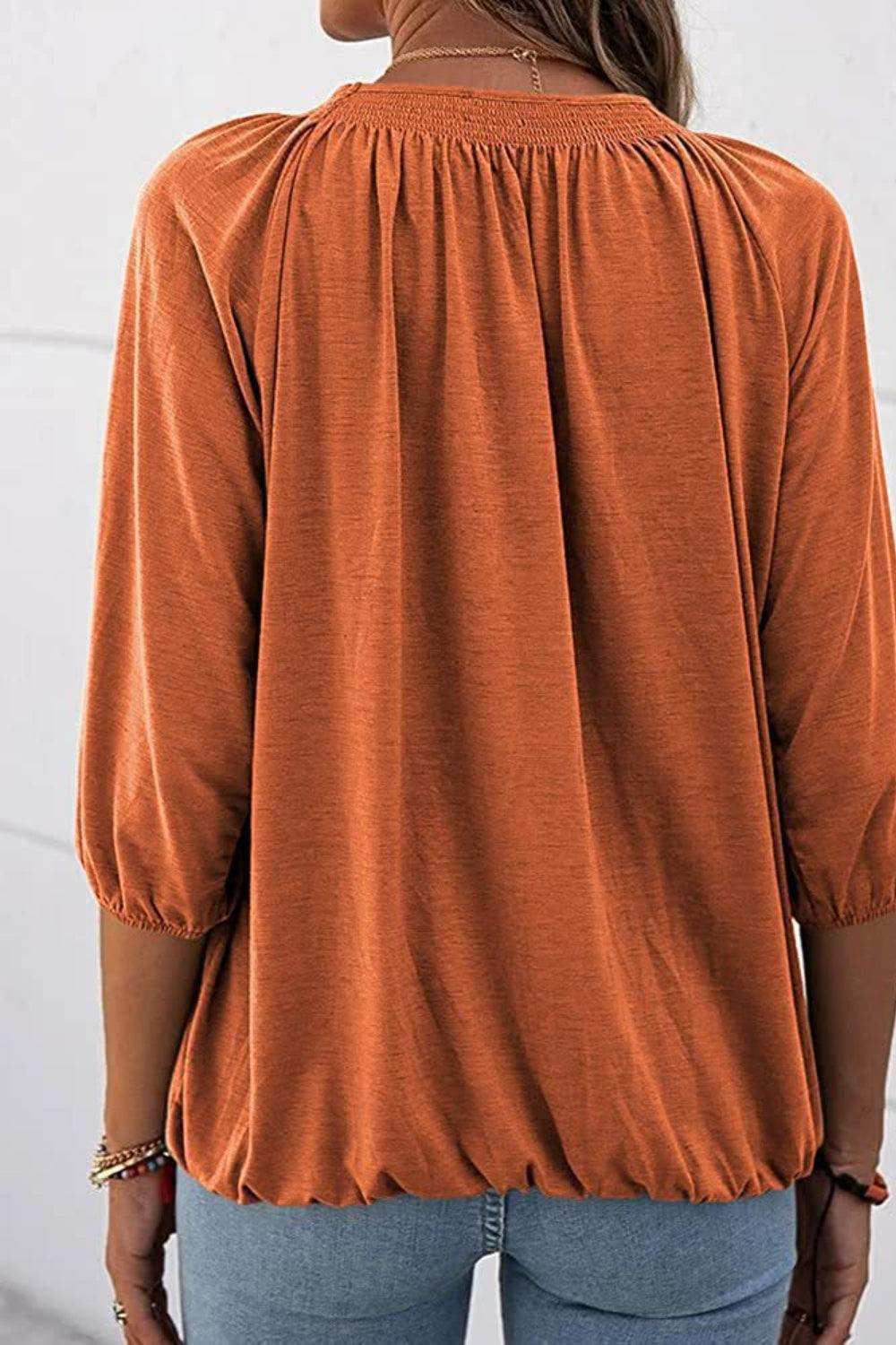 Gathered Detail Round Neck T-Shirt - Trendsi - Flyclothing LLC