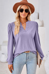 Ruched Notched Long Sleeve T-Shirt - Trendsi - Flyclothing LLC