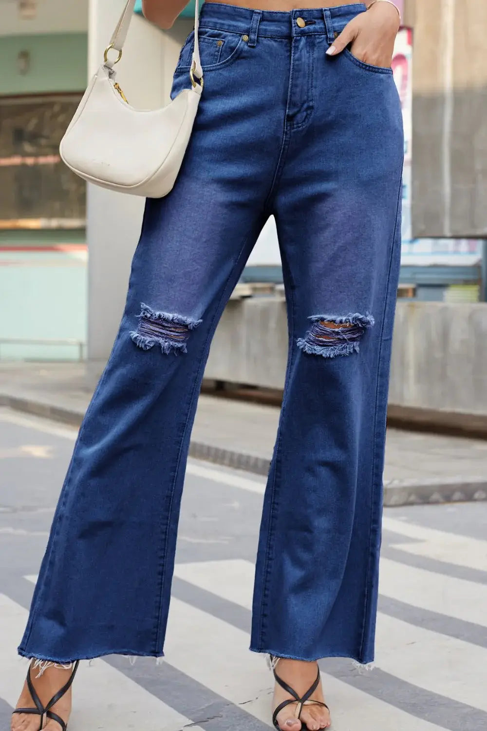 Distressed Buttoned Loose Fit Jeans - Trendsi - Flyclothing LLC