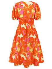 Ruched Printed Surplice Short Sleeve Dress - Trendsi