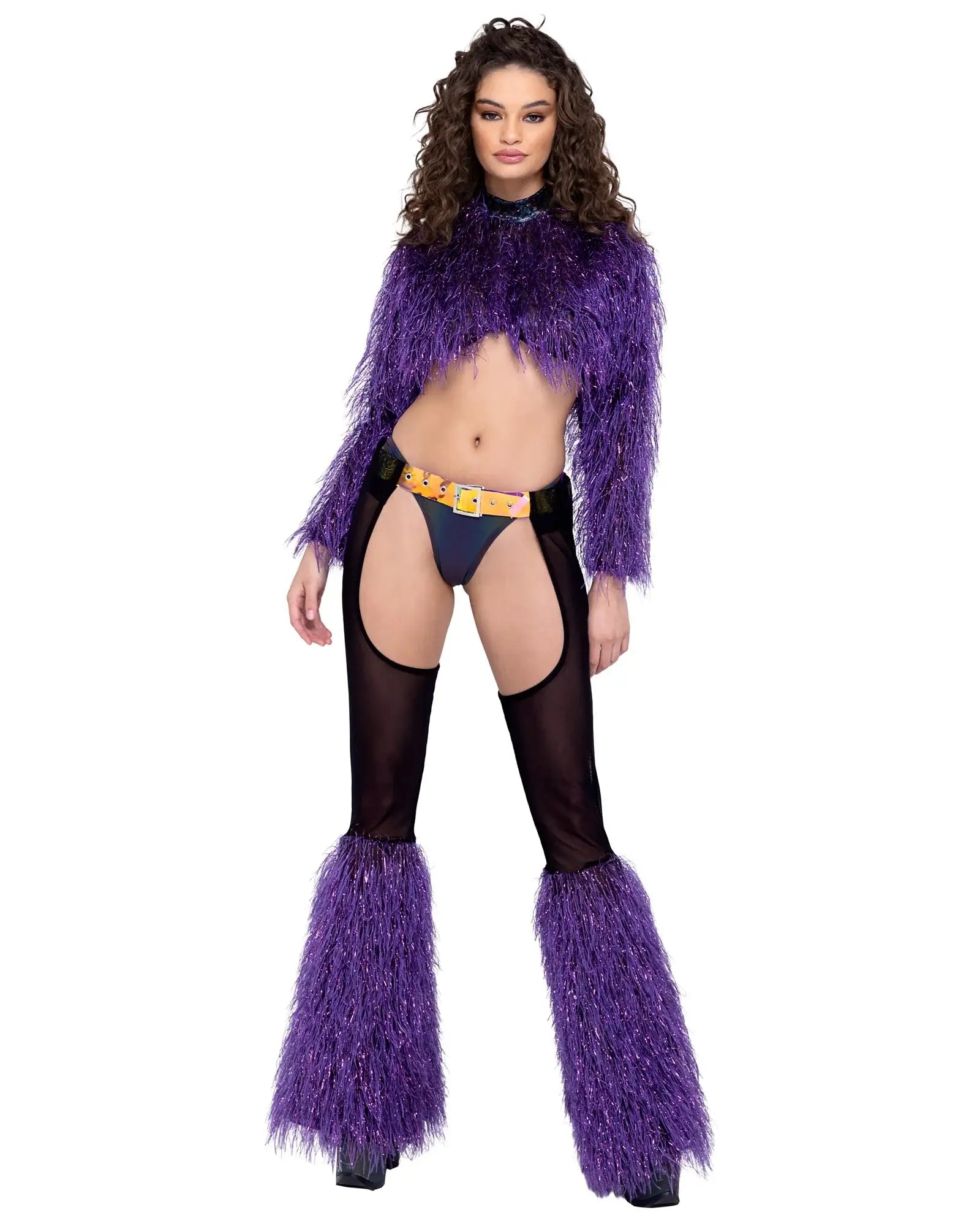 Roma Costume Sheer Chaps with Faux Fur Bell & Belt - Roma Costume - Flyclothing LLC