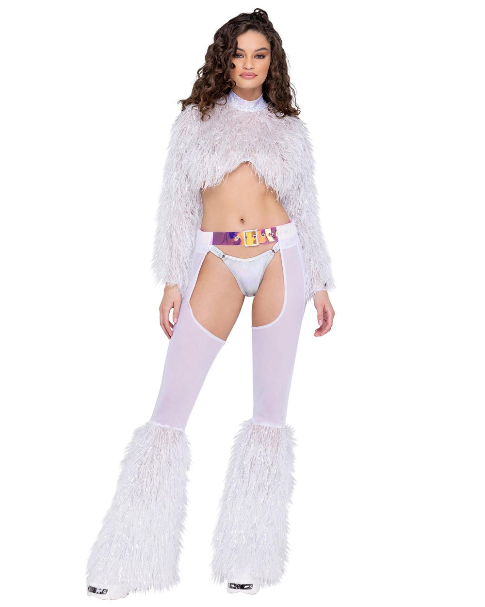Roma Costume Long Sleeved Faux Fur Cropped Top - Roma Costume
