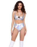 Roma Costume Hologram Crop Top with Buckle Closer - Roma Costume