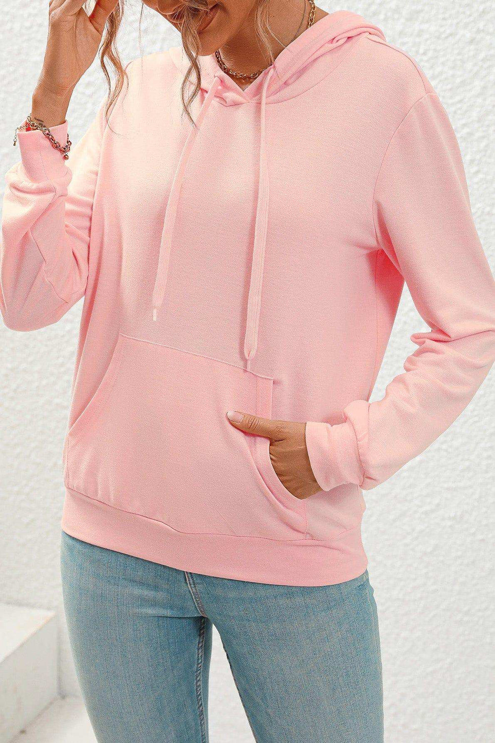 Drawstring Long Sleeve Hoodie with Pocket - Trendsi - Flyclothing LLC