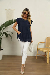 Swiss Dot Round Neck Tiered Blouse - Trendsi - Flyclothing LLC