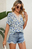 Floral V-Neck Short Sleeve T-Shirt - Trendsi - Flyclothing LLC