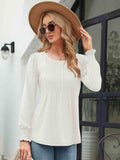 Smocked Round Neck Lantern Sleeve Blouse - Trendsi - Flyclothing LLC