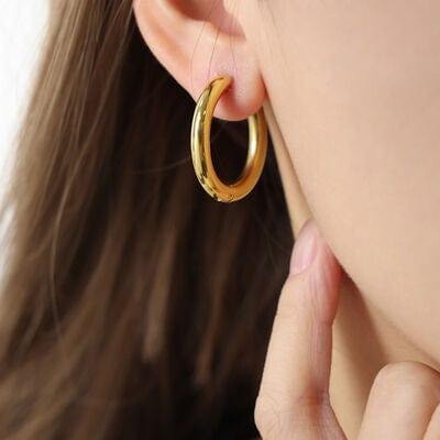 18K Gold-Plated Huggie Earrings - Trendsi