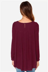 Full Size Round Neck Back Pleated Blouse - Trendsi - Flyclothing LLC