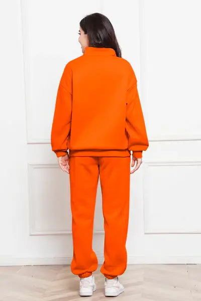 Half Zip Long Sleeve Sweatshirt and Pants Set - Trendsi - Flyclothing LLC