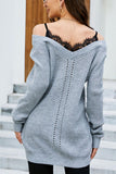 Openwork V-Neck Long Sleeve Sweater - Trendsi