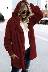Teddy Hooded Jacket with Pockets - Trendsi - Flyclothing LLC