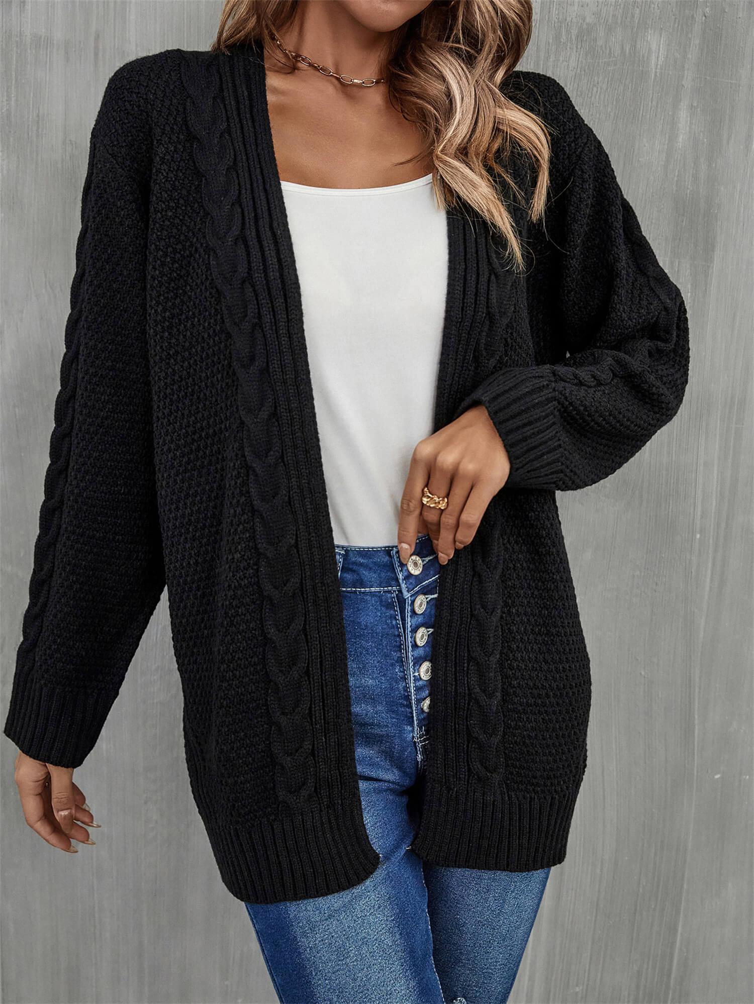 Warm Fall Mixed Knit Open Front Longline Cardigan - Flyclothing LLC