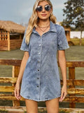 Button Up Short Sleeve Mini Denim Dress - Trendsi