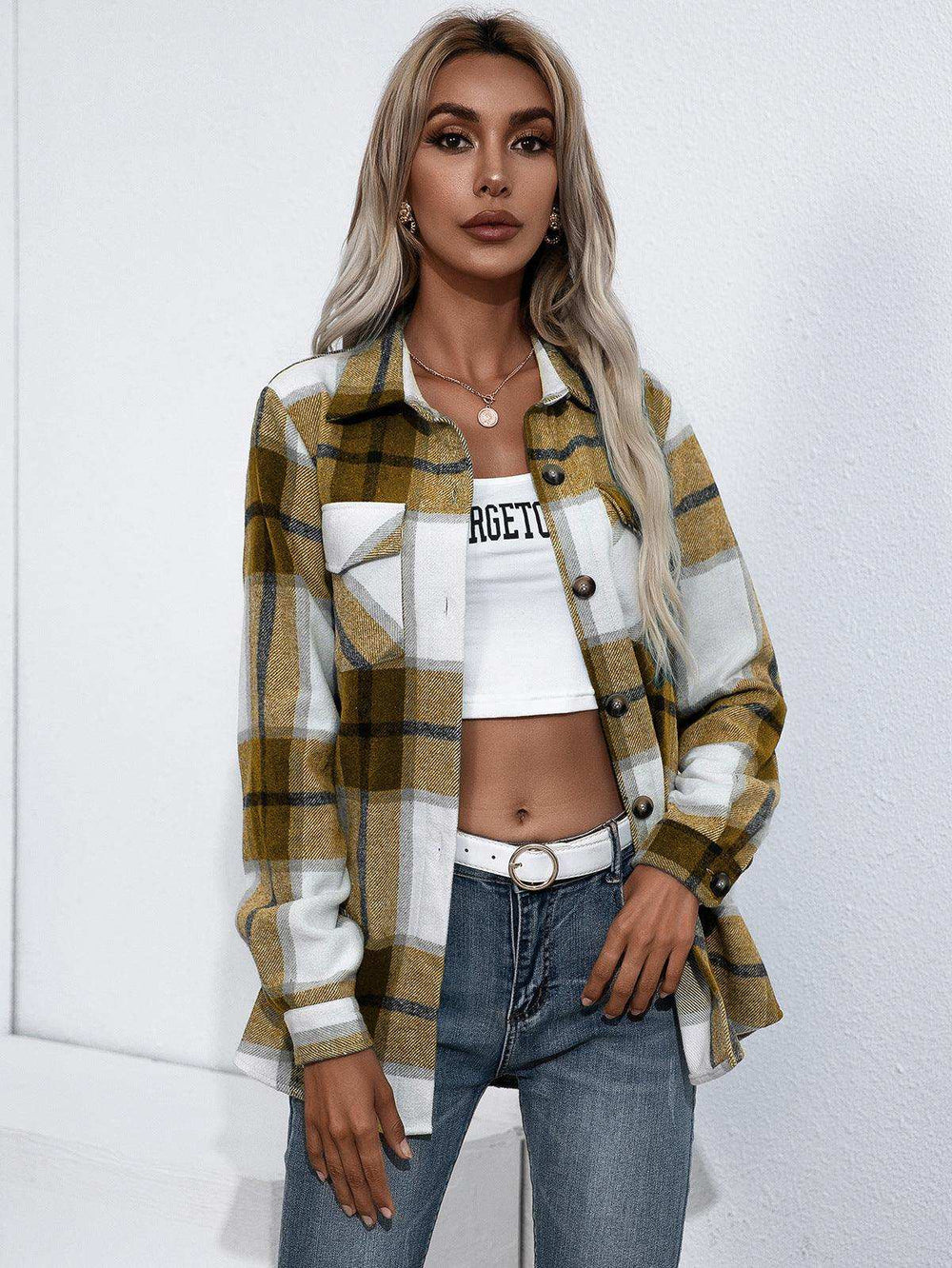 Plaid Button Up Flannel Shirt - Trendsi - Flyclothing LLC