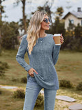 Ribbed Round Neck Long Sleeve Tee - Trendsi - Flyclothing LLC