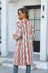 Printed Open Front Pocketed Cardigan - Trendsi - Flyclothing LLC