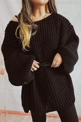 Boat Neck Dropped Shoulder Mini Sweater Dress - Trendsi
