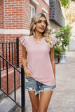 Eyelet Flutter Sleeve Scalloped V-Neck Top - Trendsi - Flyclothing LLC