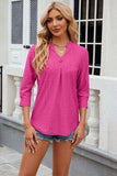 Eyelet Notched Knit Jacquard Top - Trendsi - Flyclothing LLC
