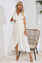 Ruffled Tied V-Neck Midi Dress - Trendsi - Flyclothing LLC