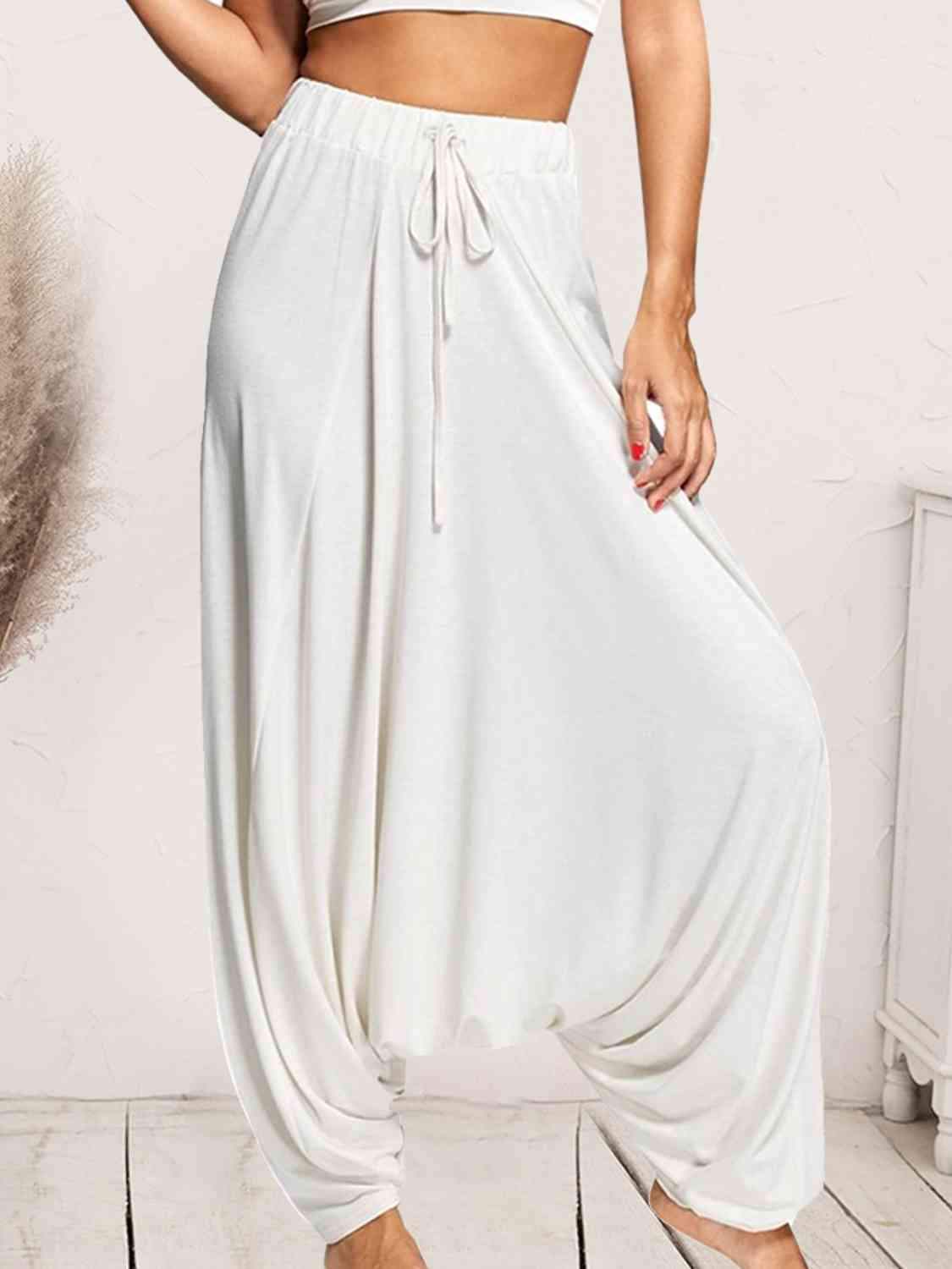 Tied Mid Waist Long Harem Pants - Trendsi - Flyclothing LLC
