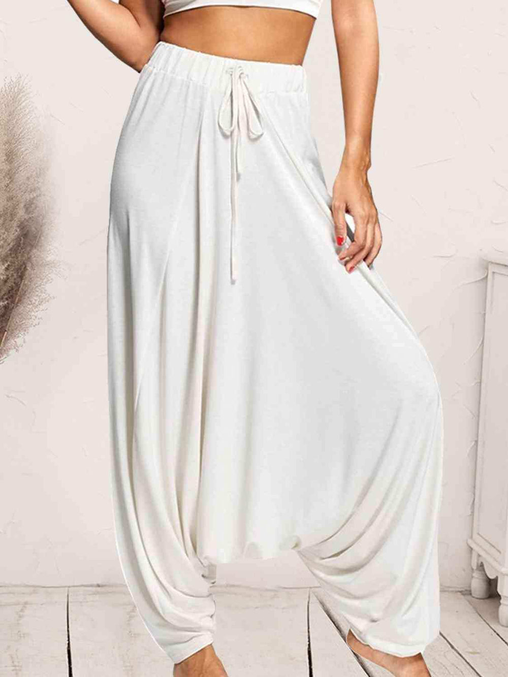 Tied Mid Waist Long Harem Pants - Trendsi - Flyclothing LLC