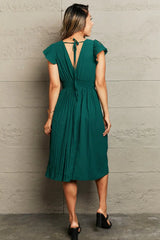 Tied Smocked Waist Flutter Sleeve Dress - Trendsi - Flyclothing LLC