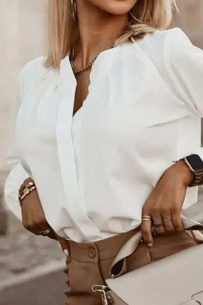 Button Up Round Neck Long Sleeve Shirt - Trendsi - Flyclothing LLC