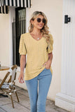 Eyelet Puff Sleeve V-Neck Top - Trendsi - Flyclothing LLC