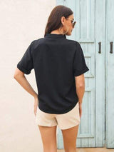 Notched Button Up Short Sleeve Shirt - Trendsi - Flyclothing LLC