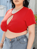 Plus Size Cropped Cutout Twisted Front Short Sleeve Blouse - Trendsi - Flyclothing LLC