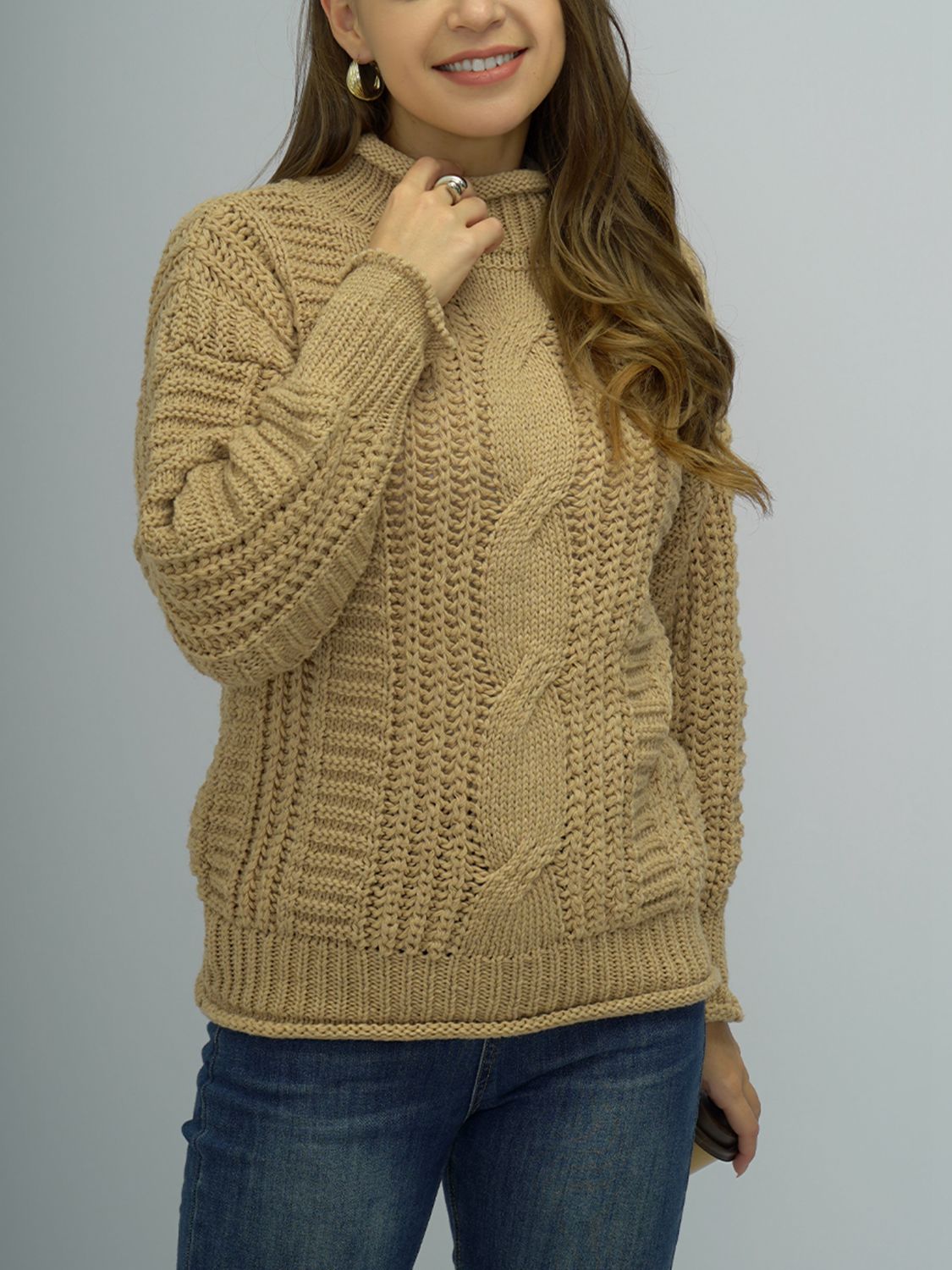 Cable-Knit Mock Neck Sweater – Flyclothing LLC