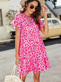 Leopard Short Flounce Sleeve Tiered Dress - Trendsi - Flyclothing LLC