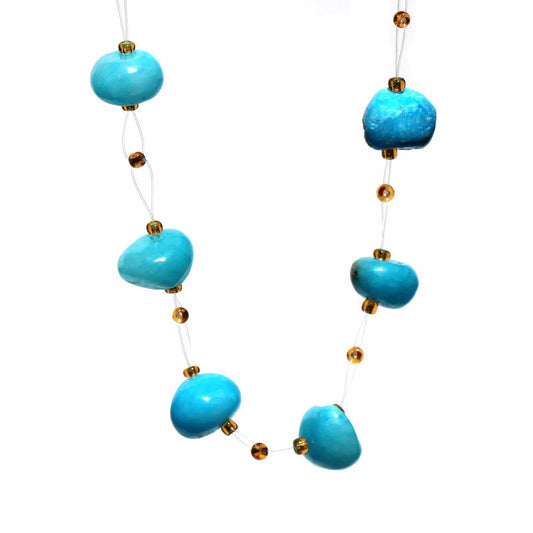 Floating Stone & Maasai Bead Necklace, Turquoise - Jedando