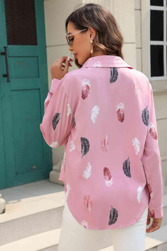 Printed Collared Neck Buttoned Shirt - Trendsi