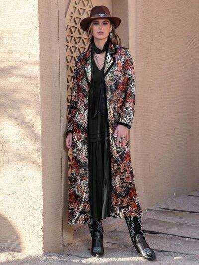 Printed Open Front Long Sleeve Outerwear - Trendsi - Flyclothing LLC